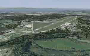 Figure 3: Real-time aerial view in VRSG of the virtual Vermont ANG base and airfield
